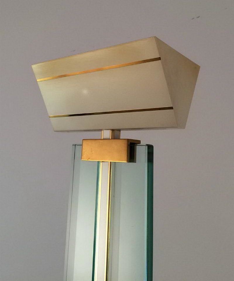 Glass, Brass And Lacquered Metal Floor Lamp. Circa 1970 photo buy