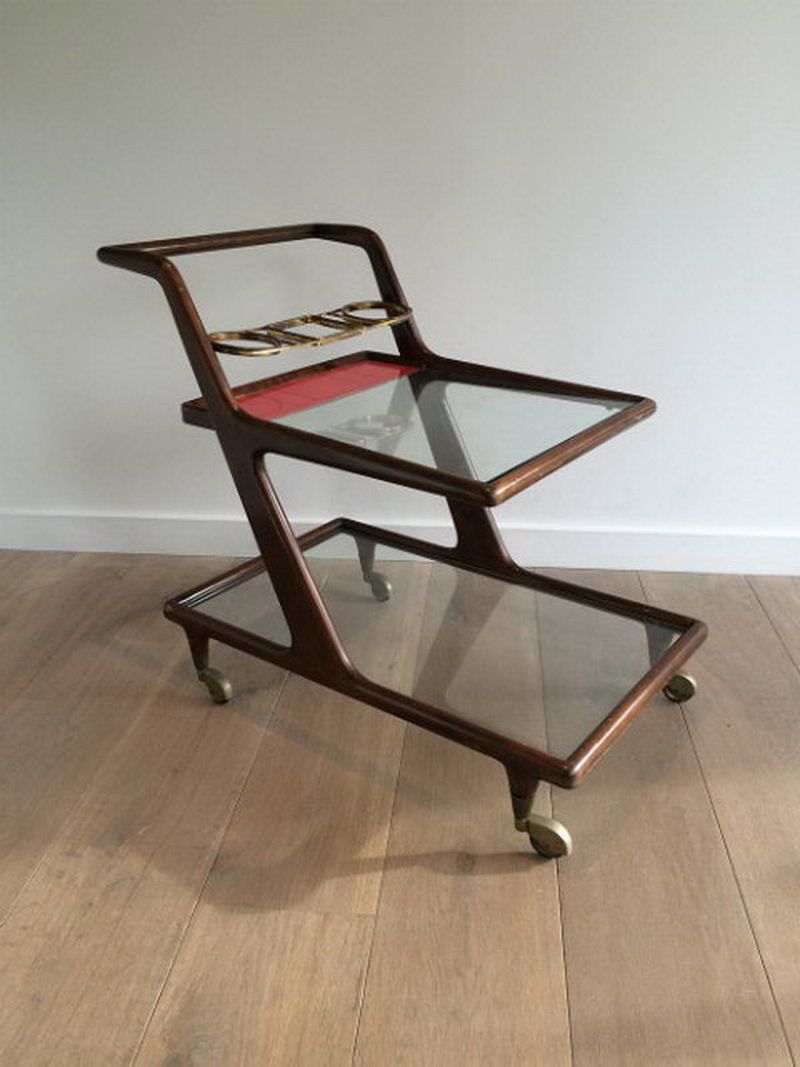 Italian Wood, Brass And Glass Trolley. Circa 1950 photo furniture