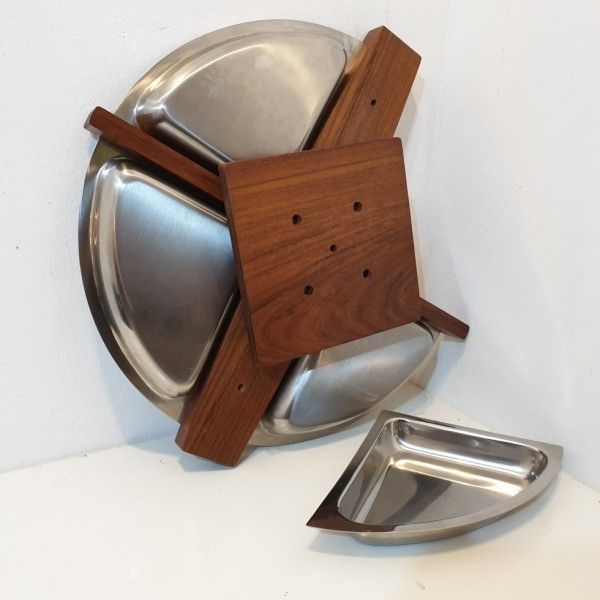 Arthur Salm Teak And Steel Revolving Tray photo 58.0
