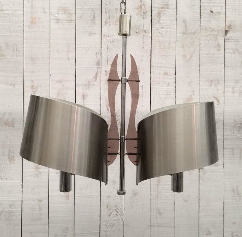 Maison Charles. Interesting Brushed Steel And Lucite Chandelier. Circa 1960