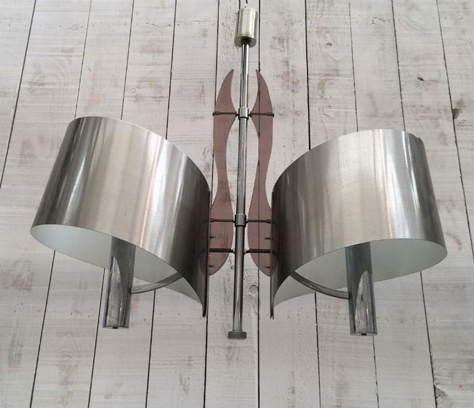 Maison Charles. Interesting Brushed Steel And Lucite Chandelier. Circa 1960 photo furniture