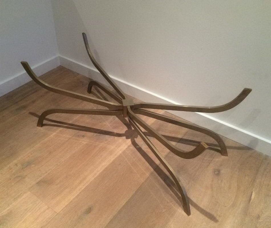 Maison Charles. Interesting Brushed Steel Coffee Table With Smoked Glass Top. Top Quality. Circa 1960 photo buy