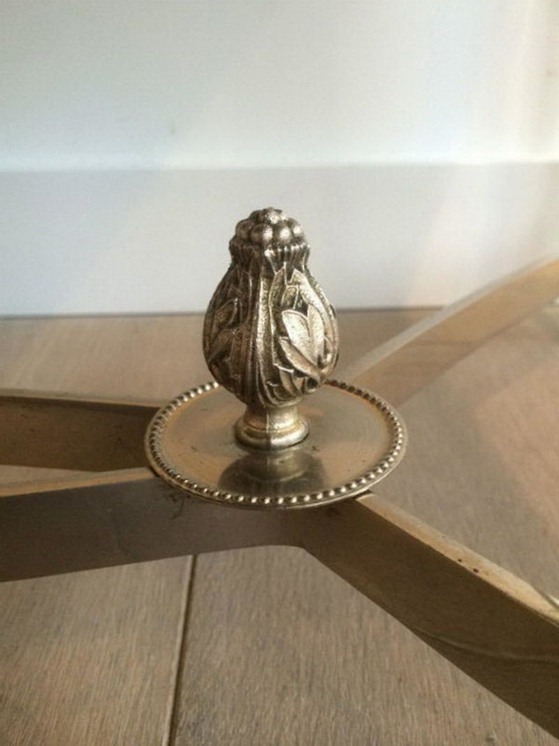 In The Style Of Maison Jansen. Silvered Coffee Table With Black Lacquered Glass Top. Circa 1940 photo Furniture