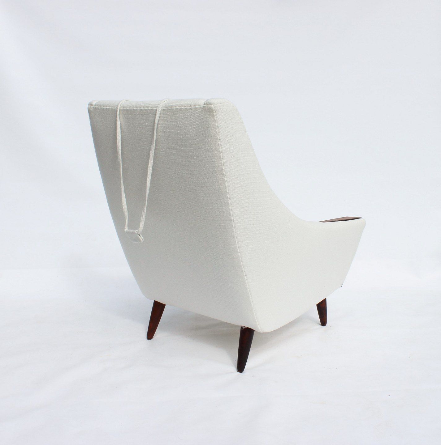 Armchair With High Back, Upholstered In White Fabric, With Rosewood Of Danish Design From The 1960s photo for sale