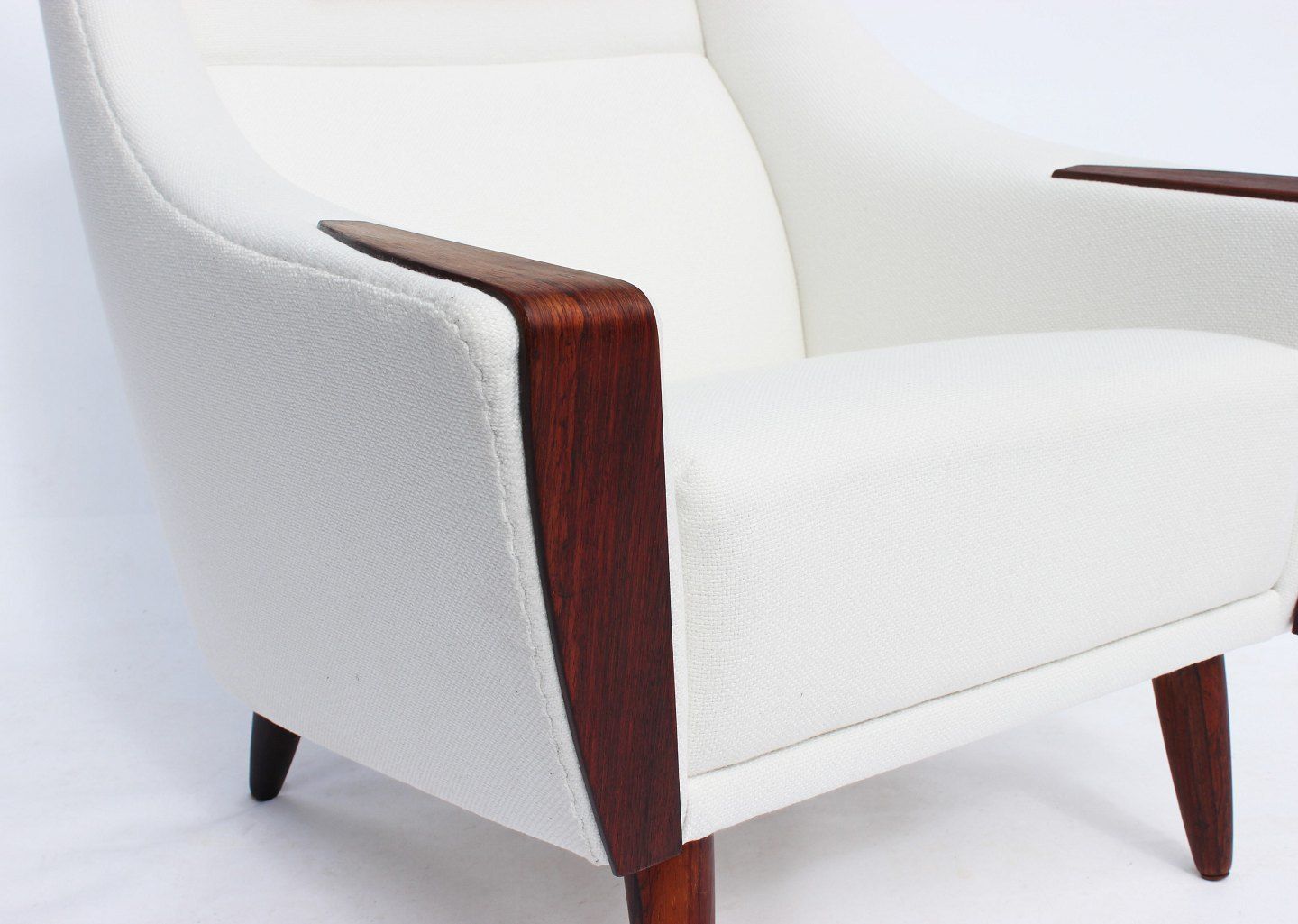 Armchair With High Back, Upholstered In White Fabric, With Rosewood Of Danish Design From The 1960s photo buy