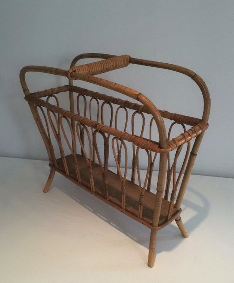 Rattan Magazine Rack. French. Circa 1960 photo for sale