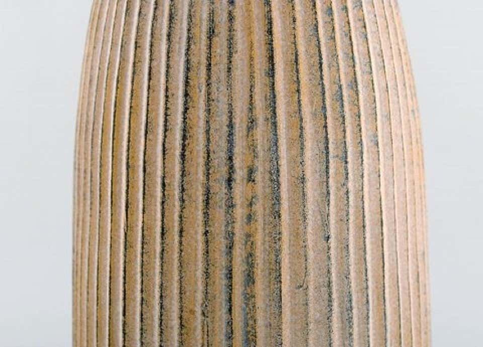 Scandinavian Ceramist, Large Vase In Glazed Ceramic With Grooved Body photo vinterior