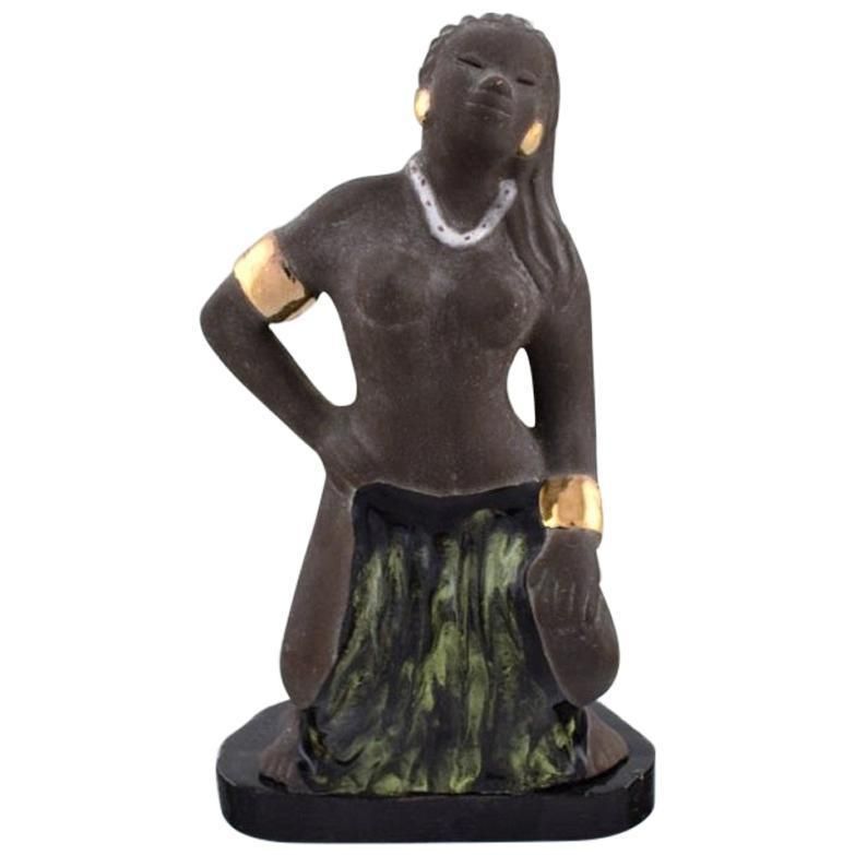 Bengt Wall, Sweden, Balinese Girl In Raw And Glazed Ceramics, 1950s