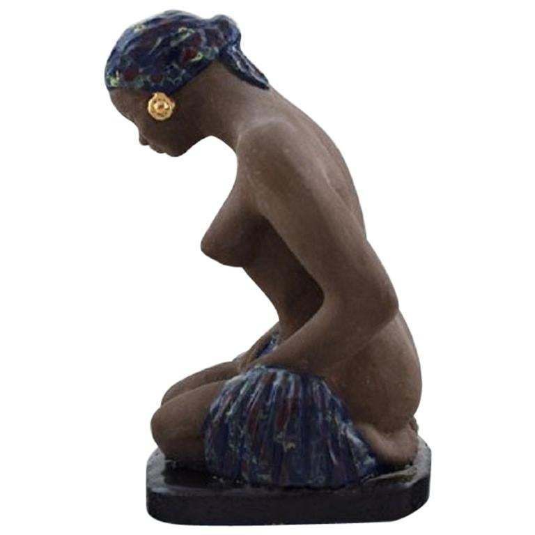 Bengt Wall, Sweden, Balinese Girl In Raw And Glazed Ceramics, 1950s