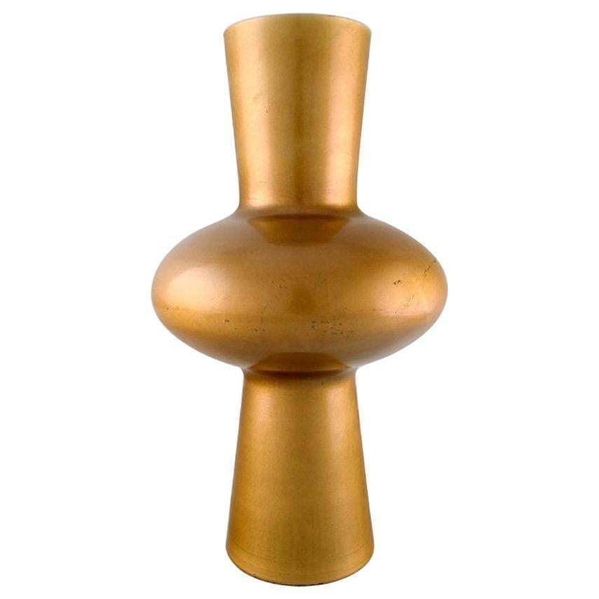 Large Art Glass Vase With Gold Decoration, Scandinavian Design, Circa 1970s
