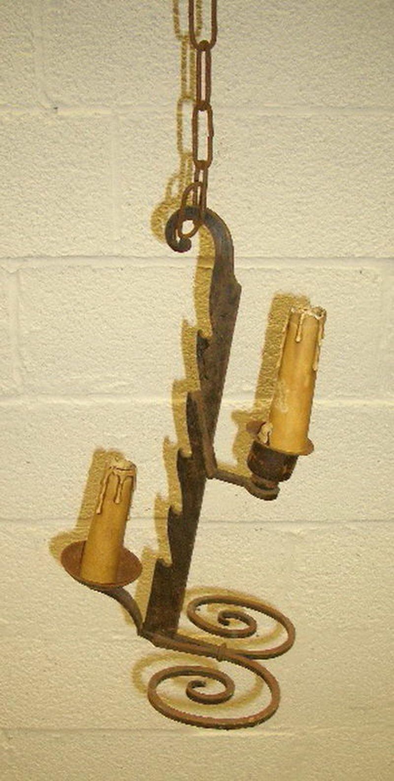 Old Small Wrought Iron Chandelier