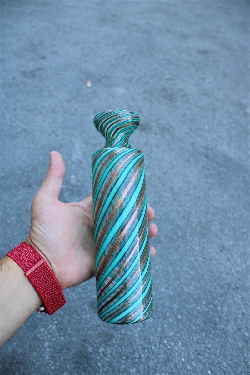 Midcentury Murano Glass Vase Green Gold Trust Inside 1950s Venini Attributed photo furniture