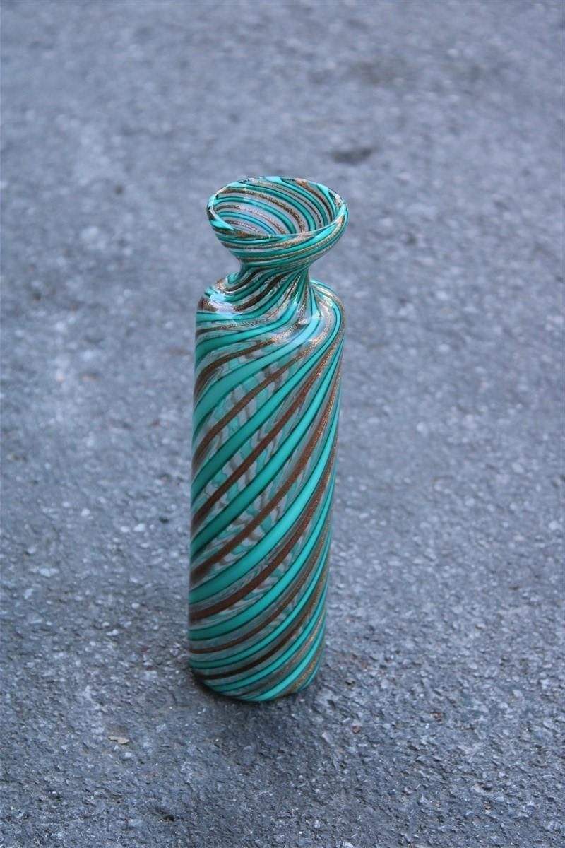 Midcentury Murano Glass Vase Green Gold Trust Inside 1950s Venini Attributed photo vinterior