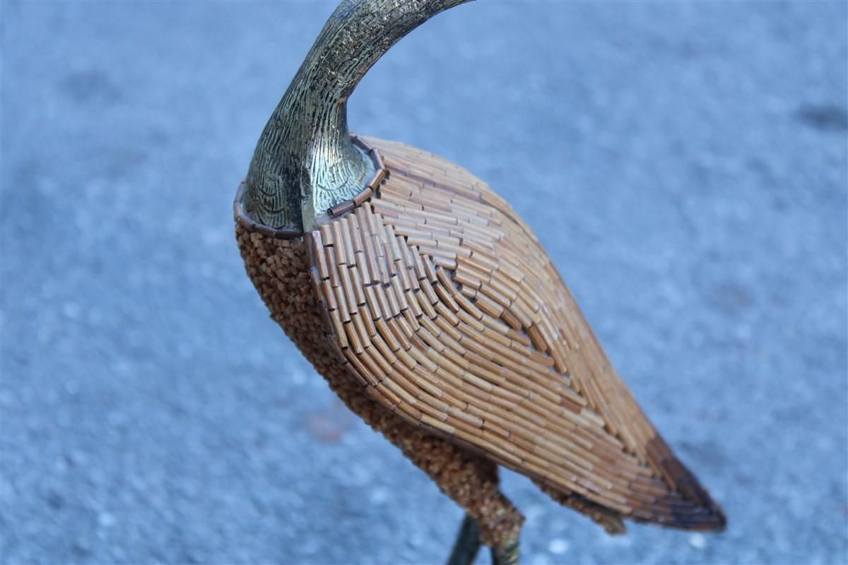 Heron 1970s Italian Design Golden Metal And Bamboo Cane Fabrics photo 888.0