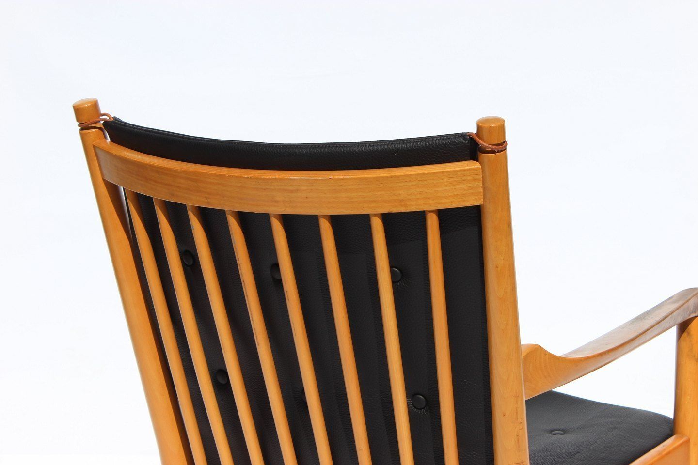 Armchair   Model 1788, With Beech Backrest And Cushions In Black Leather By Hans J. Wegner    Fritz Hansen, 1978. photo buy