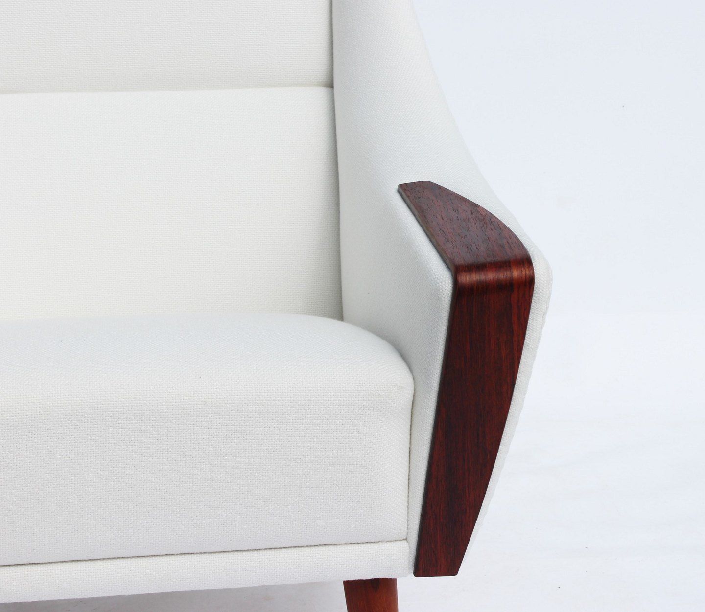 Armchair With Low Back Upholstered In White Fabric With Rosewood Of Danish Design From The 1960s photo Furniture