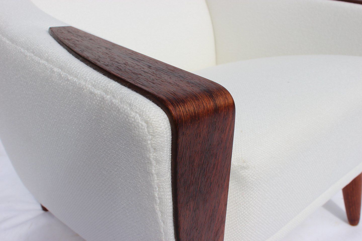 Armchair With Low Back Upholstered In White Fabric With Rosewood Of Danish Design From The 1960s photo 3165.0