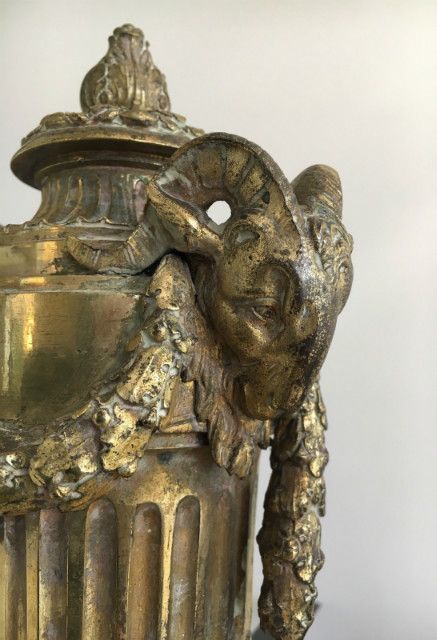 Beautiful Chiseled Bronze Andirons Representing A Cherub With The Earth And Another Cherub Working With An Anvil. Circa 1850 photo vinterior