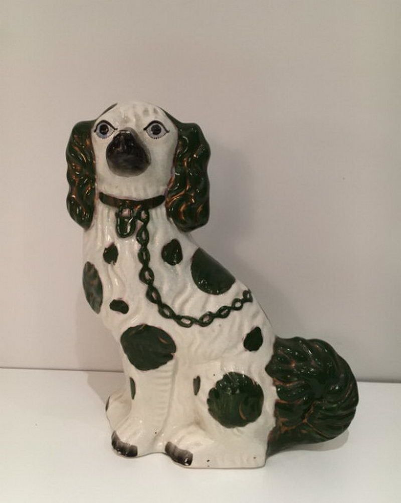 Staffordshire. Tall White And Green King Charles. Circa 1880