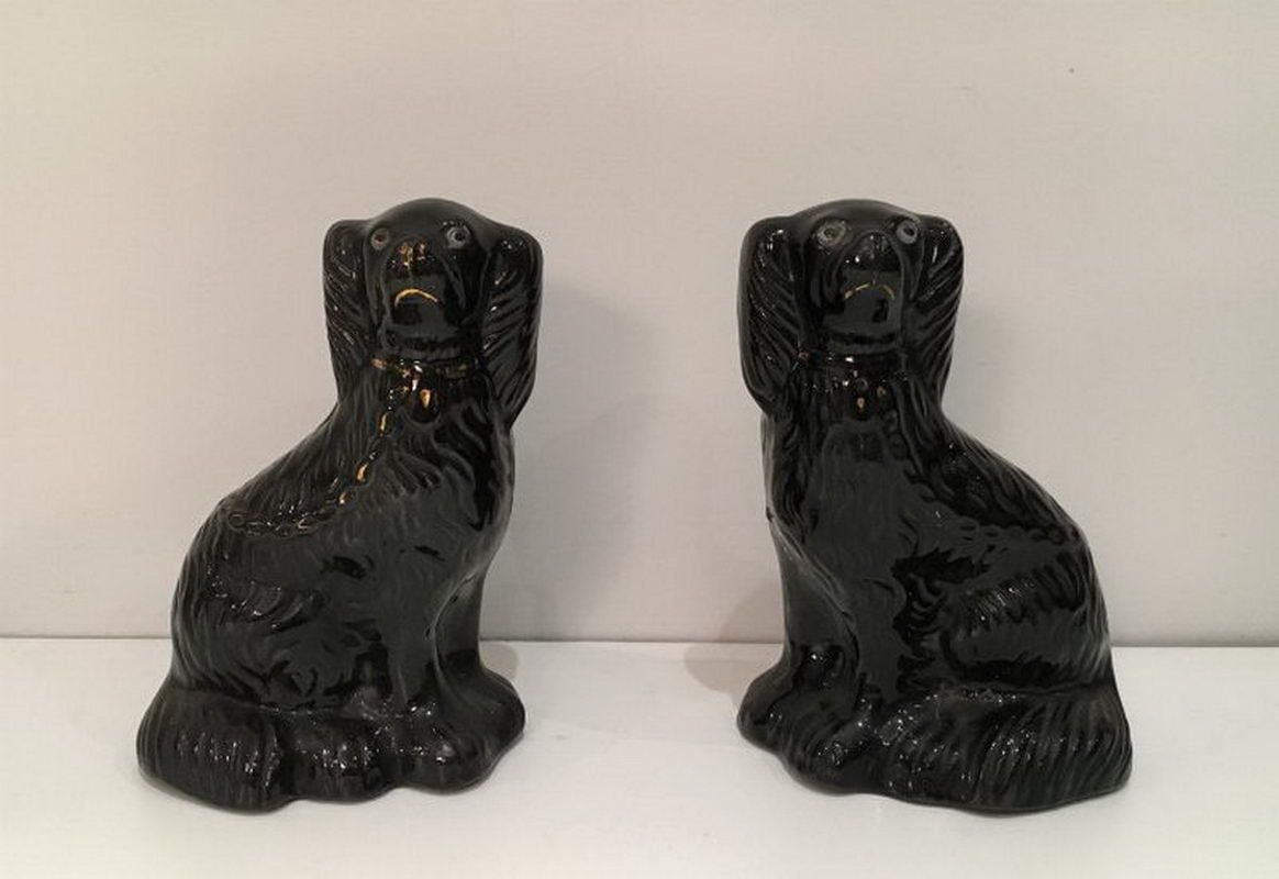 Staffordshire. Pair Of Black King Charles. Circa 1880 photo Art