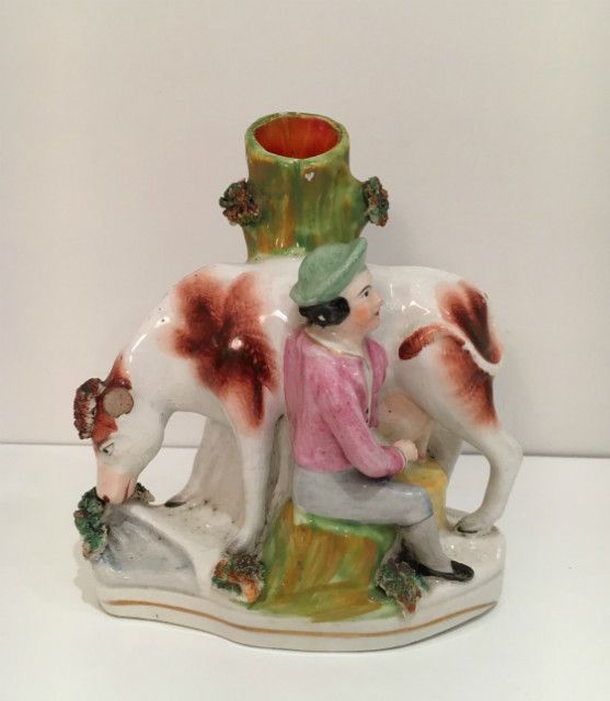 Staffordshire. Pair Of Characters Treating Cows (Need Some Restorations). Circa 1880 photo for sale