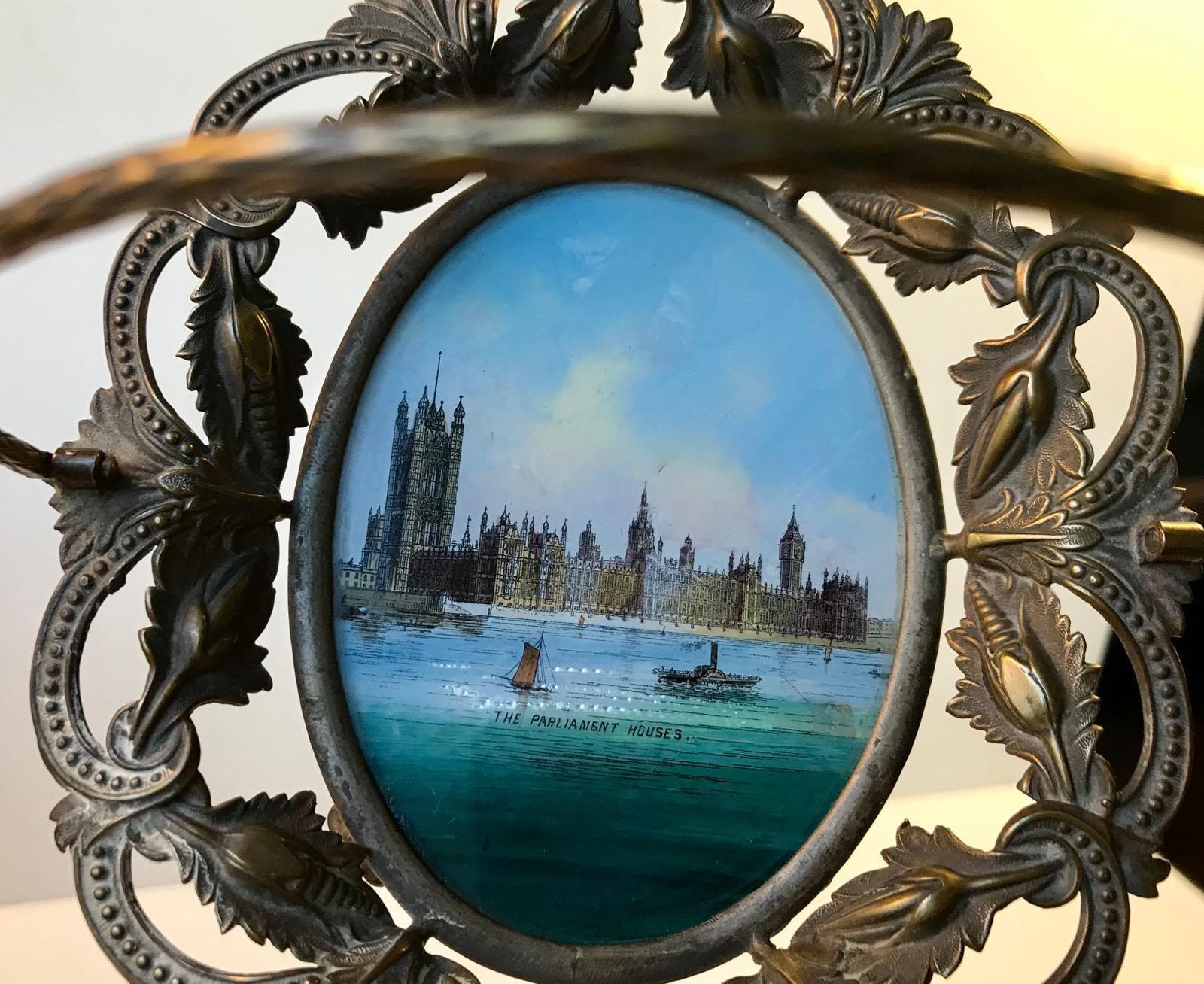 Victorian Novelty Brass Basket With Image Of The Parliament Houses, 19th Century photo for sale