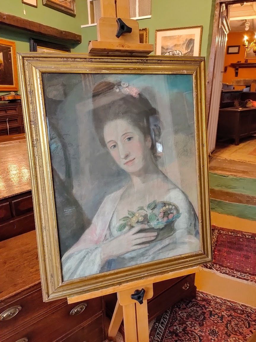 19th C. Pastel Painting   Framed Portrait Of A Fashionable Lady photo furniture