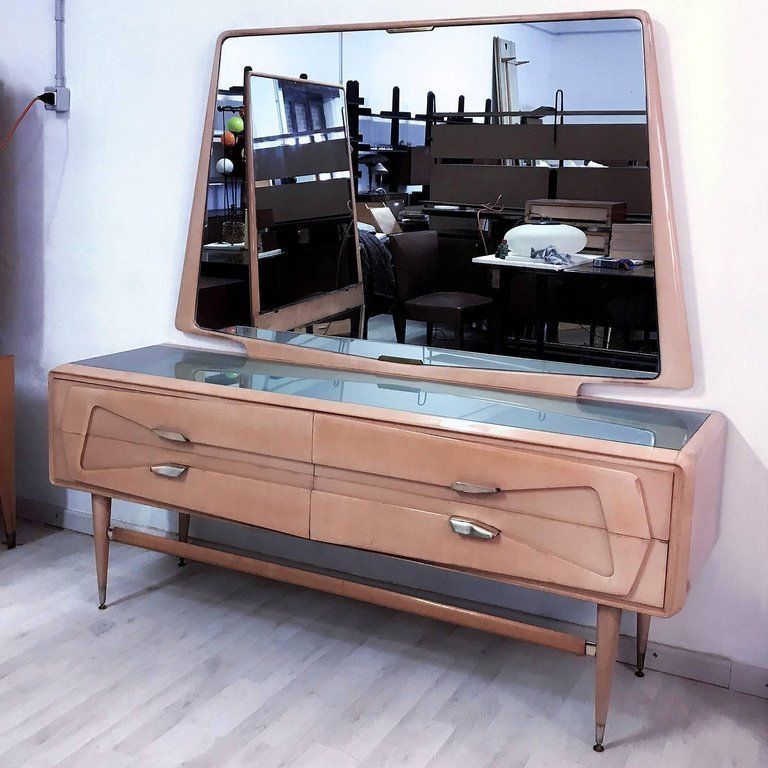 Italian Mid Century Maple Dresser With Mirror Wttributed To Silvio Cavatorta, 1950s photo for sale
