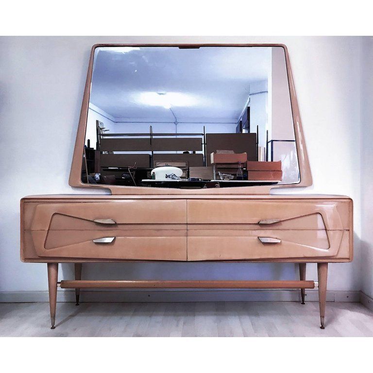 Italian Mid Century Maple Dresser With Mirror Wttributed To Silvio Cavatorta, 1950s photo vinterior
