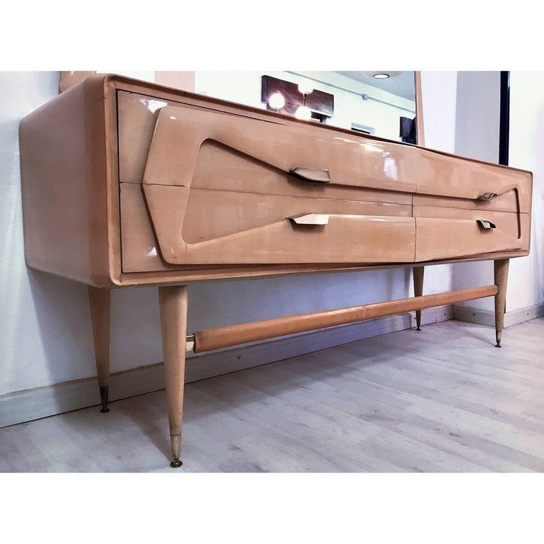 Italian Mid Century Maple Dresser With Mirror Wttributed To Silvio Cavatorta, 1950s photo vintage
