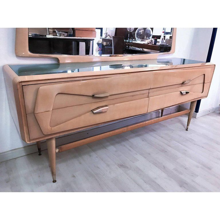 photo furniture Italian Mid Century Maple Dresser With Mirror Wttributed To Silvio Cavatorta, 1950s