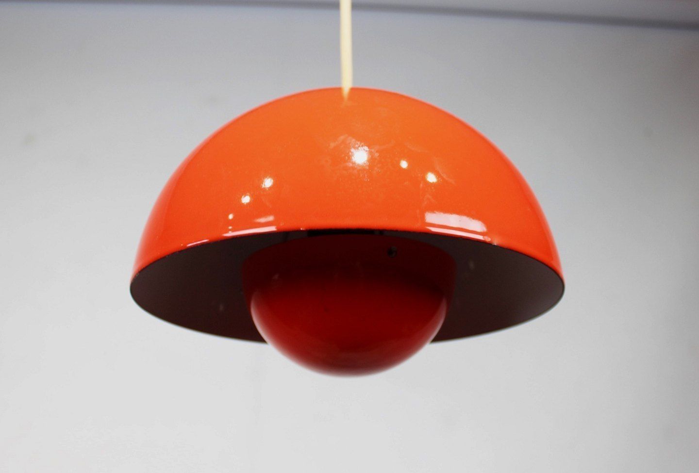 Red Flowerpot, Model Vp1, Pendant Lamp Designed By Verner Panton In 1968 And Manufactured In The 1970s. photo furniture