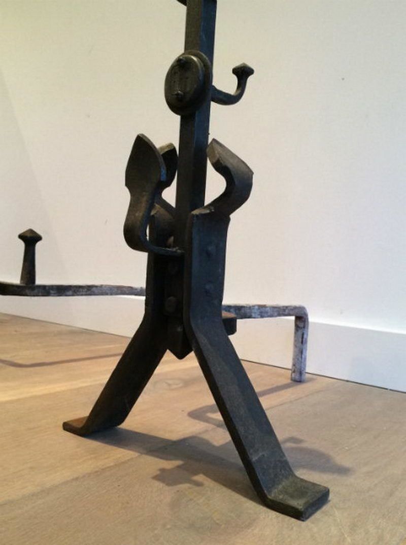 Pair Of Art And Craft Iron Andirons. Circa 1900 photo 1140.0