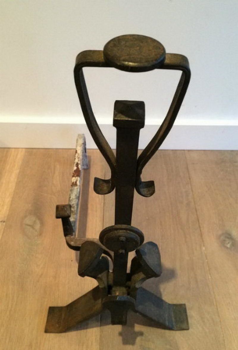 Pair Of Art And Craft Iron Andirons. Circa 1900 photo vintage