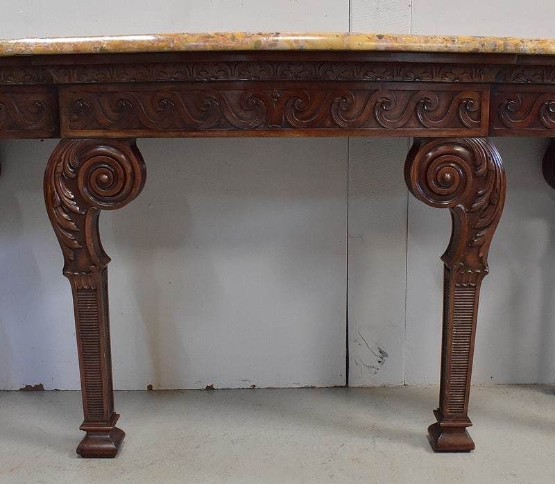 Large Console In Solid Mahogany And Marble Top, Louis XVI Style   Late 19th Century photo vintage