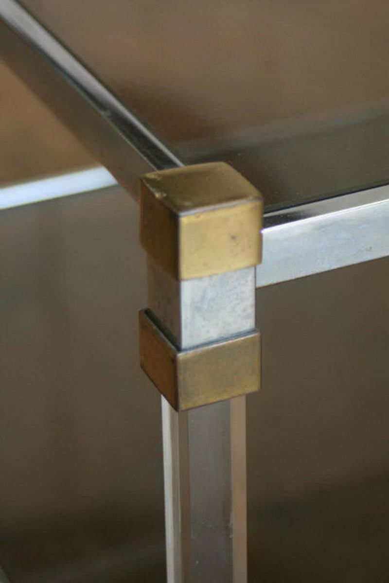 Lucite, Chromed, Brass And Smoked Glass Coffee Table. French. Circa 1970 photo furniture