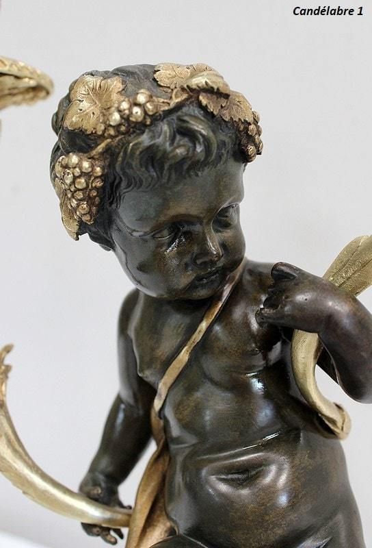 Pair Of Bronze Candelabras, "Un Amour Et Un Faune", After Clodion And Delarue , End Of The 19th Century photo buy