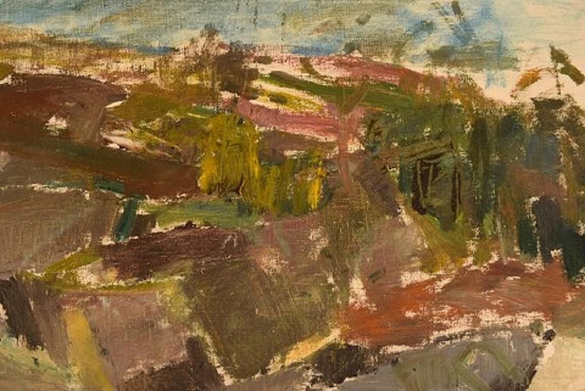 Rune P. Swedish Artist, Oil On Canvas, Modernist Landscape, Mid 20th Century photo Art