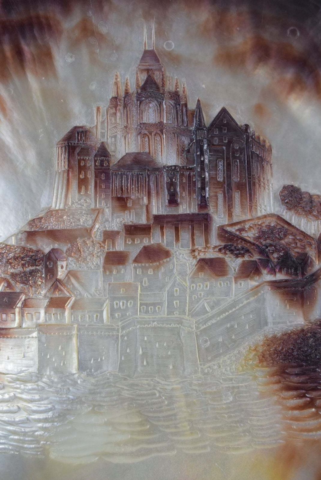 Victorian Grand Tour Mont Saint Michel Carved Shell Plaque Mother Of Pearl photo furniture
