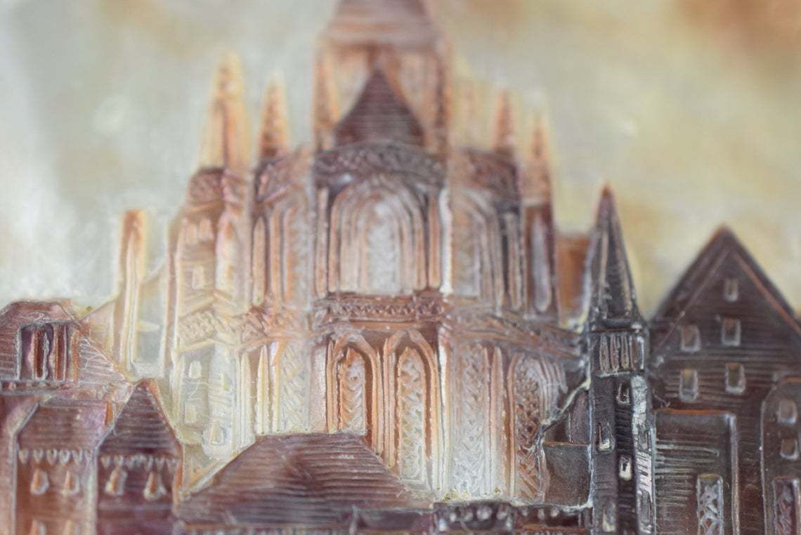 Victorian Grand Tour Mont Saint Michel Carved Shell Plaque Mother Of Pearl photo Home Decor