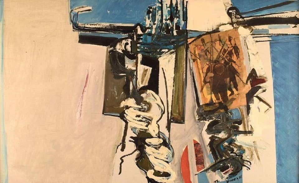 Bengt Winberg, Swedish Artist, Oil And Collage On Canvas, 1965