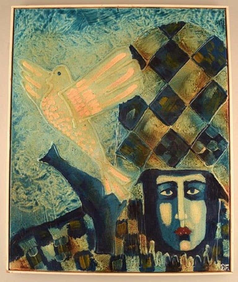 Bernard Fouilloux, French Artist, Oil On Canvas, "Arlequin", 1973 photo furniture