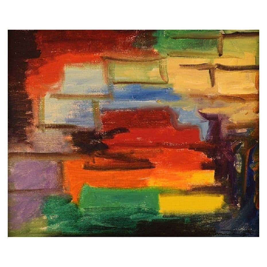 Gösta Emming, Swedish Artist, Oil On Canvas, Modernist Composition, 1960s 1970s