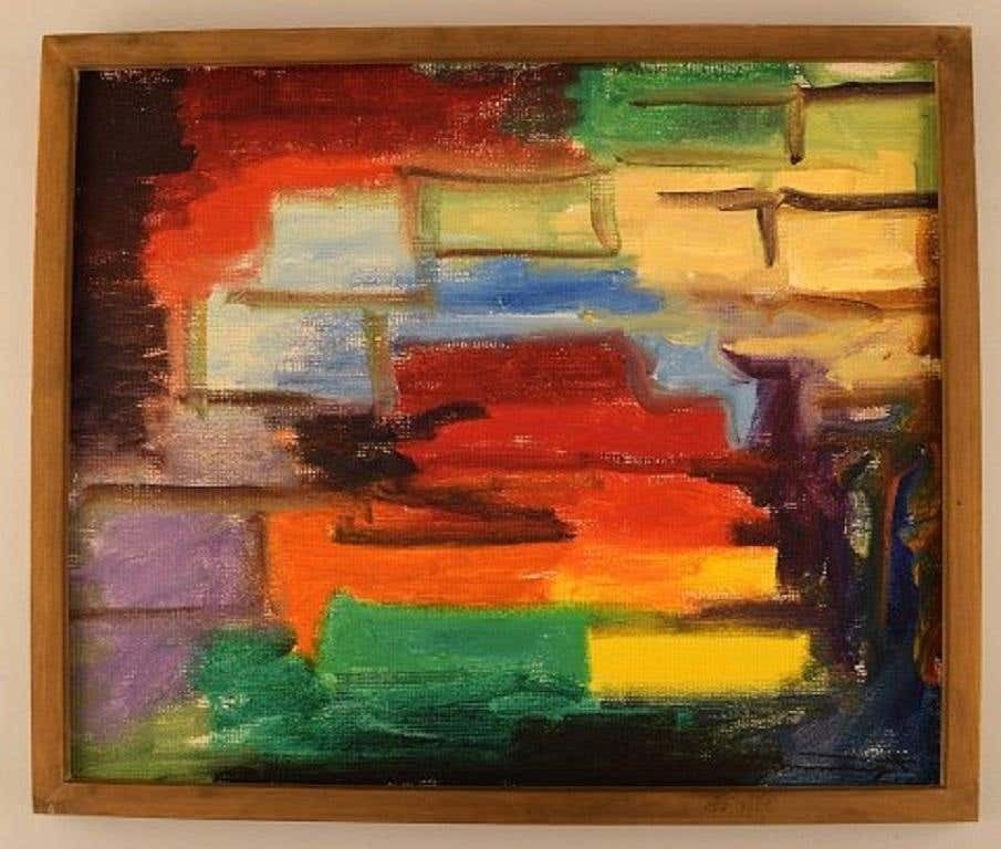 Gösta Emming, Swedish Artist, Oil On Canvas, Modernist Composition, 1960s 1970s photo furniture