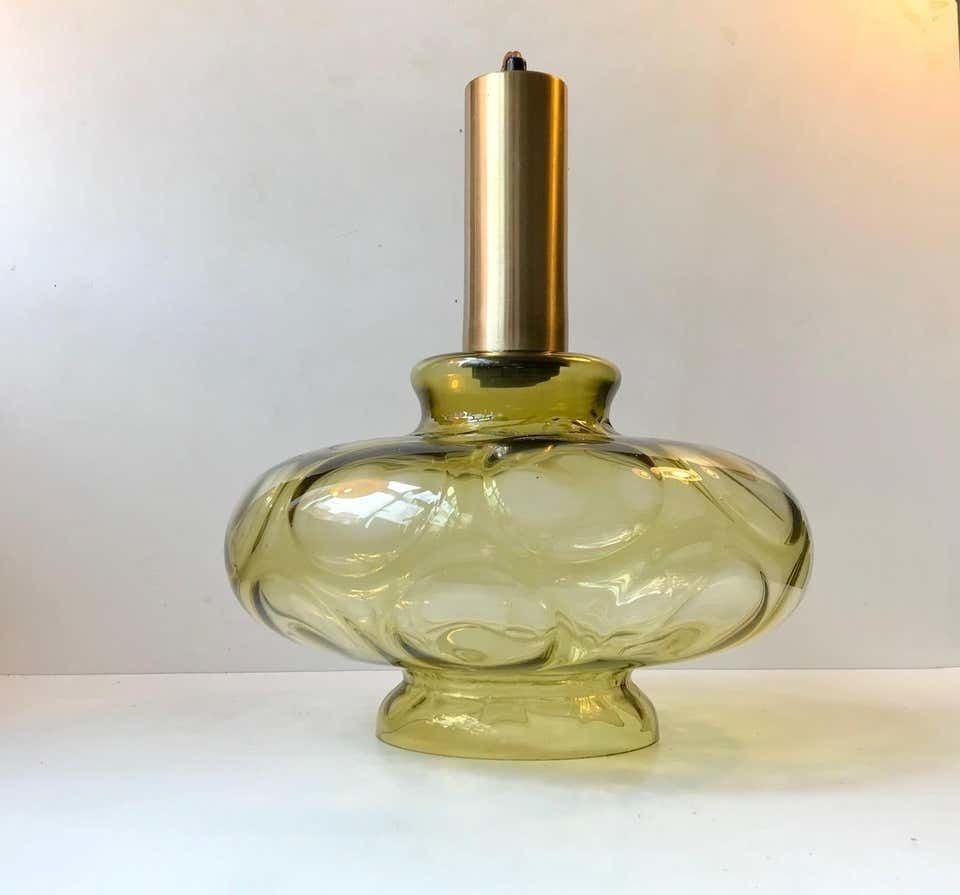 Scandinavian Modern Green Optical Glass Hanging Lamp, 1960s photo Lighting