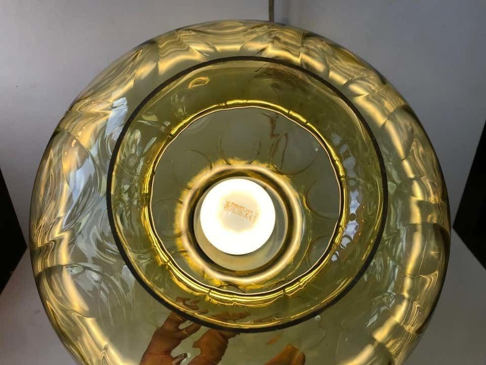 Scandinavian Modern Green Optical Glass Hanging Lamp, 1960s photo 685.0