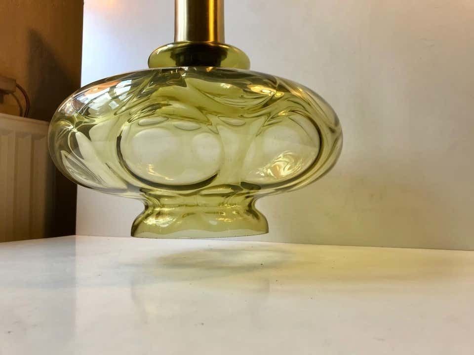 Scandinavian Modern Green Optical Glass Hanging Lamp, 1960s photo vintage