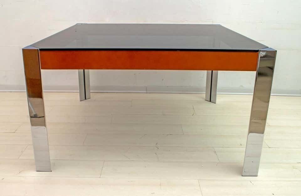 Willy Rizzo Mid Century Modern Italian Chrome And Leather Dining Table, 1970s photo vinterior