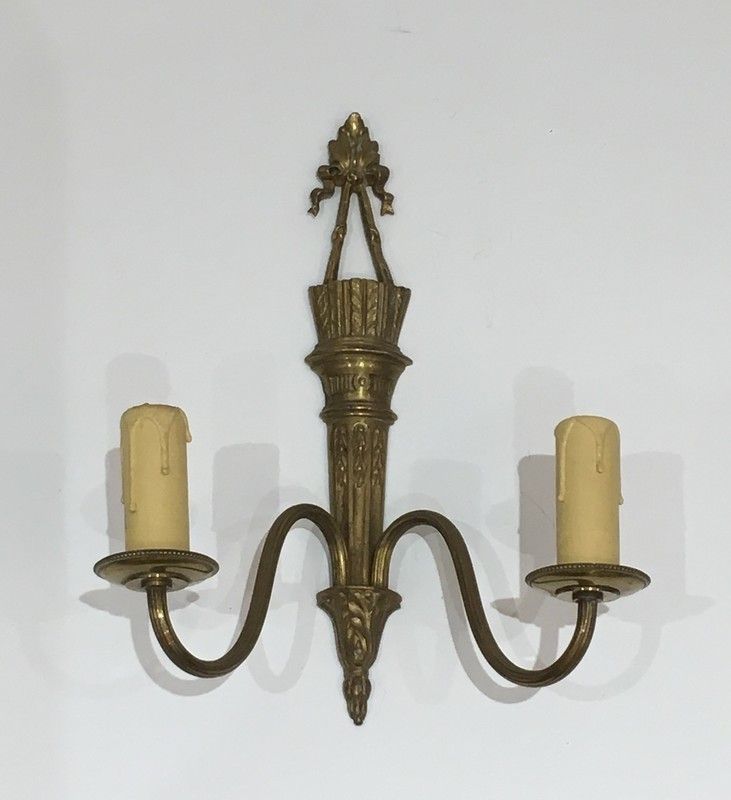 Pair Of Louis XVI Style Wall Lights In Bronze With Quiver And Ribbons. French Work photo 450.0