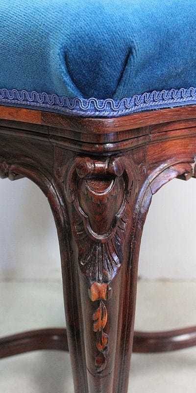 photo vinterior Stool In Blue Velvet And Rosewood, Modular Height, Louis XV Style, Napoleon III Period  19th Century